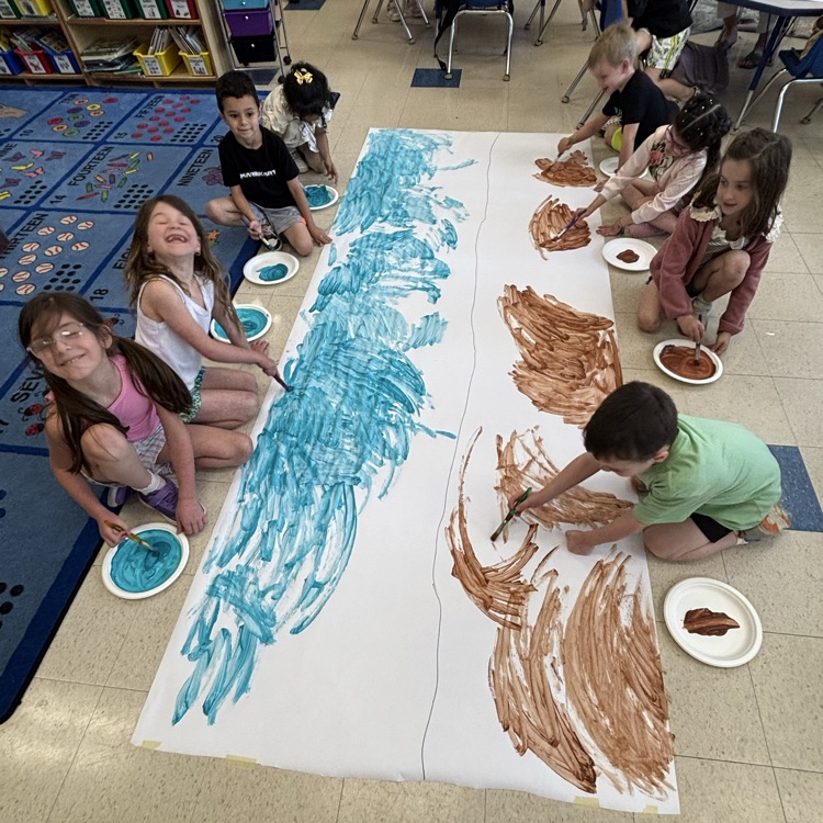 students painting