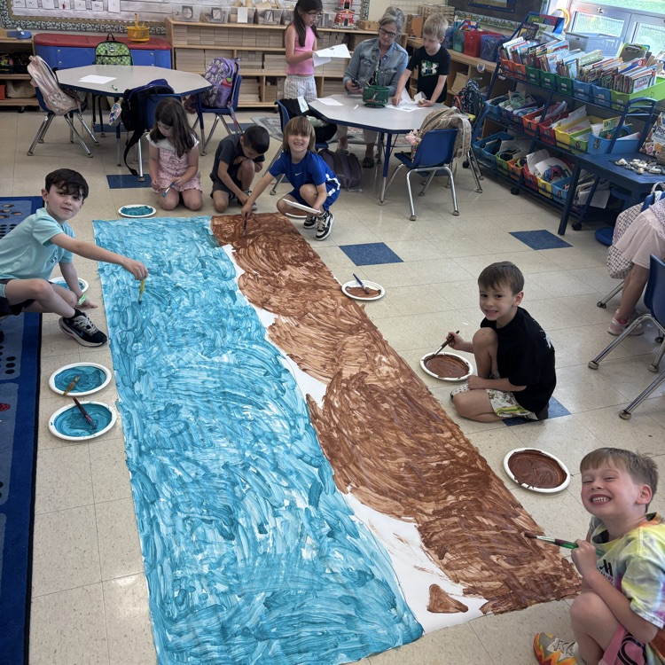 students painting
