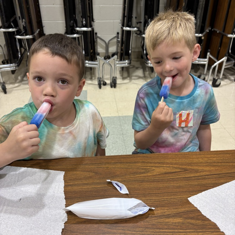 two little boys eating ice