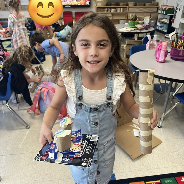 KR was so creative during Makerspace. They made a rainbow rocket, trumpet, house, piggy bank and more… 