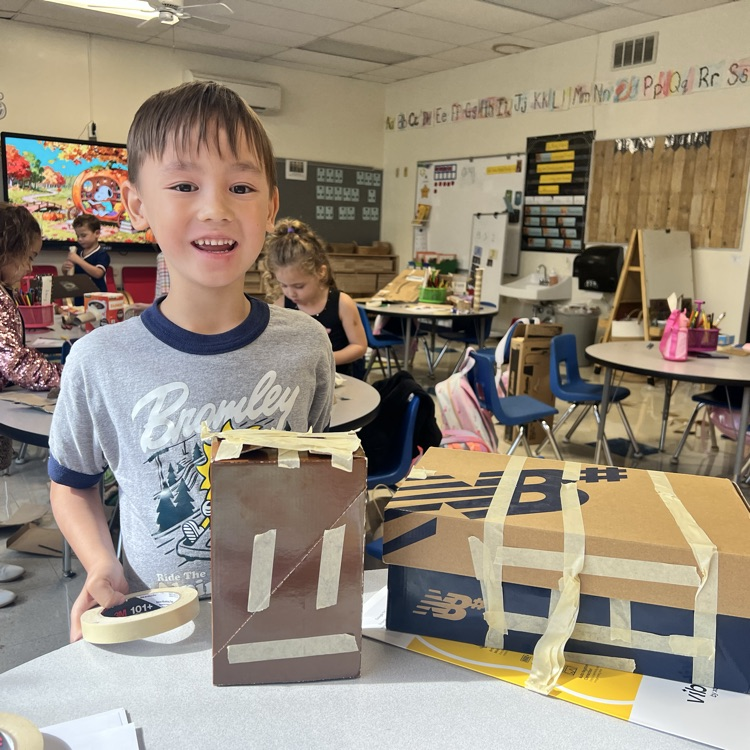 KR was so creative during Makerspace. They made a rainbow rocket, trumpet, house, piggy bank and more… 