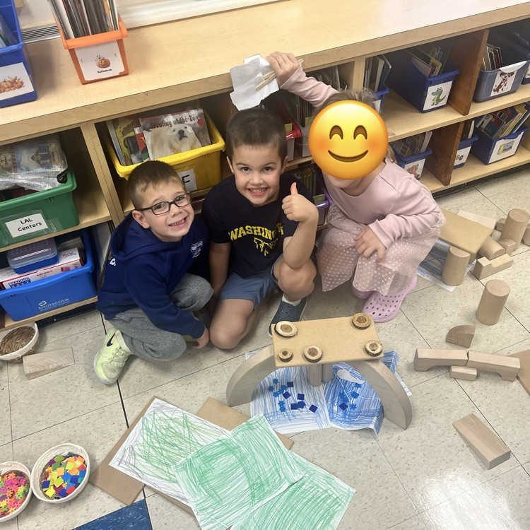 KR built bridges for the goats to cross after reading The Three Billy Goats Gruff.