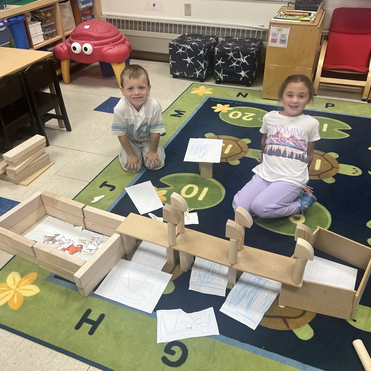 KR built bridges for the goats to cross after reading The Three Billy Goats Gruff.