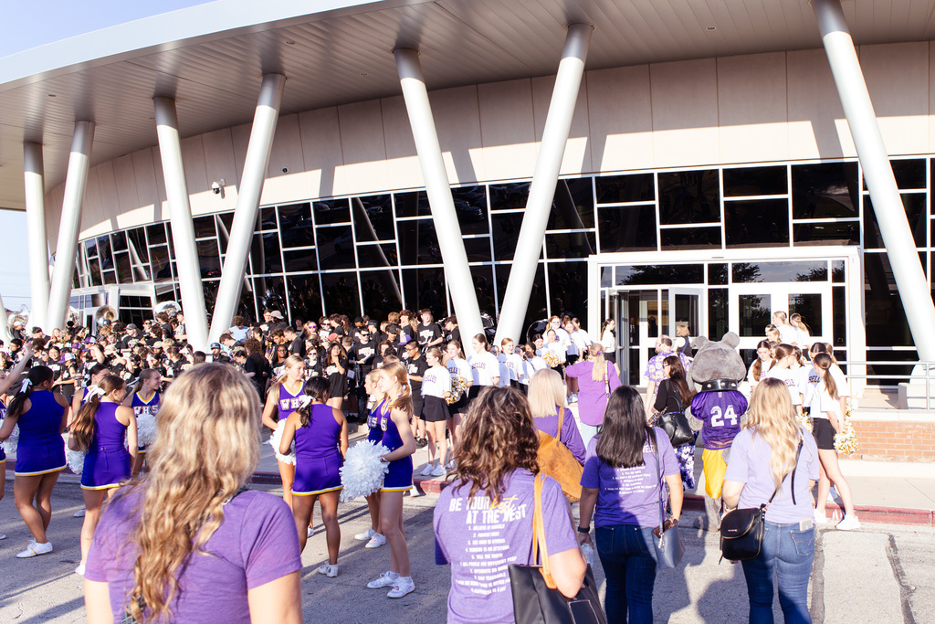 Morning pep rally infront of performing arts center