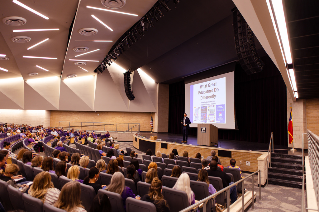 lecture room with speaker