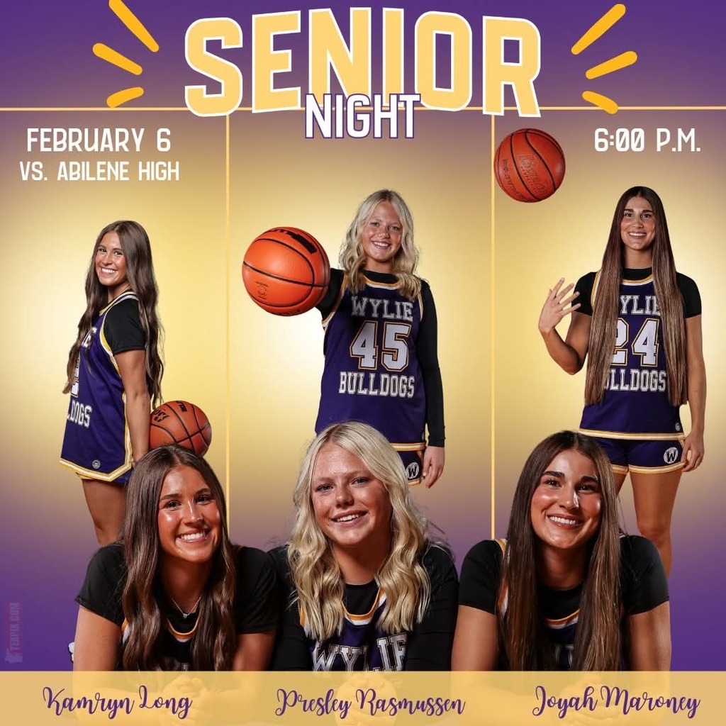 💜🐾 SENIOR NIGHT 🐾💜
We’re celebrating our Lady Bulldogs tonight as they take on Abilene High! Let’s pack the stands and show our seniors some LOVE! 
Post Credit: Arianna Hoffer
#wearewylie