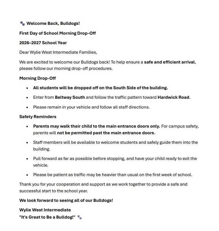 Drop Off Procedures