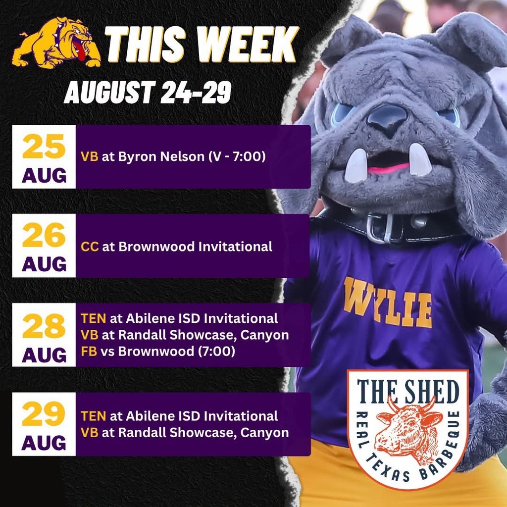 The temperature is not the only thing that's HOT! Our Bulldogs are rolling and ready to compete this week! Check out the weekly schedule courtesy The Shed Market:
wyliebulldogathletics.com