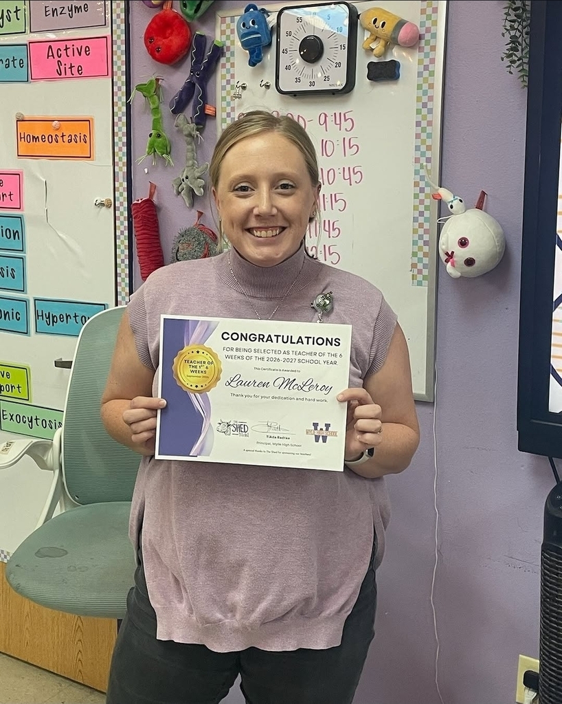 Wylie High Recognizes Teacher & Student of the Six Weeks
Congratulations to McLeroy, Wylie High School’s Teacher of the Six Weeks, and Leigha White, Student of the Six Weeks.
McLeroy’s recognition is sponsored by The Shed, while Leigha’s recognition is sponsored by Golden Chick.
Way to represent Wylie High, Bulldogs!