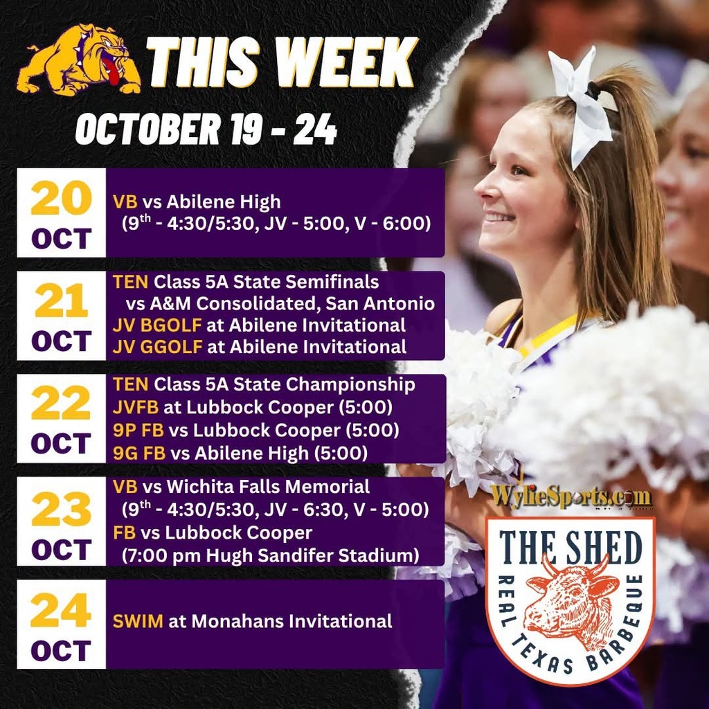 State Tournaments! District Titles! It's all going down this week! Check out this week's Bulldog schedule courtesy The Shed Market: wyliebulldogathletics.com