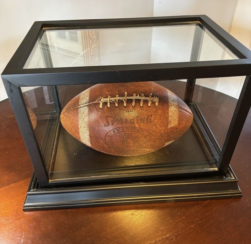 Photo of Parks last game ball in glass case