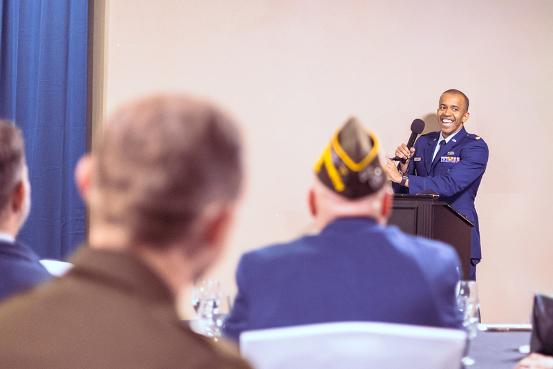 Major Joshua Dishman speaks to crowd