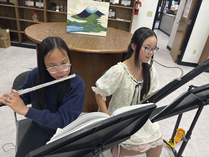 An Le, left, and My Nguyen perform music from the animated movie "Princess Mononoke" that worked for the medieval museum mood.