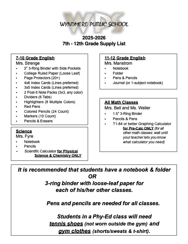 High School Supply List