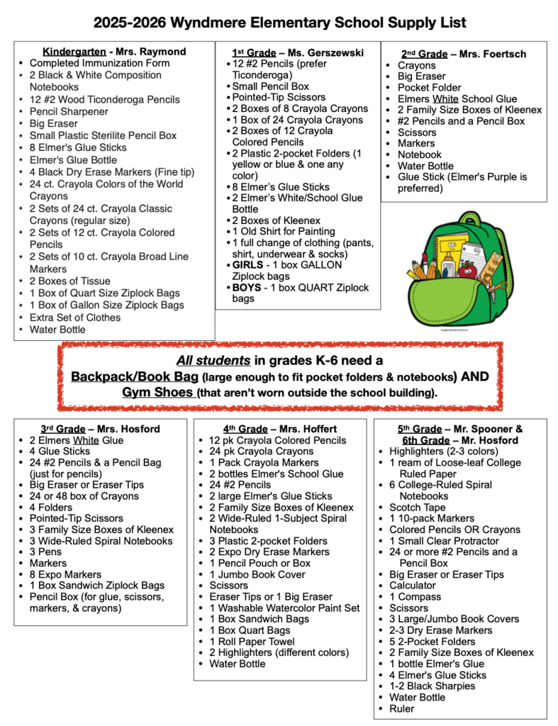Elementary School Supply List