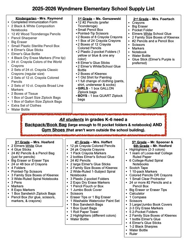 Elementary School Supply List