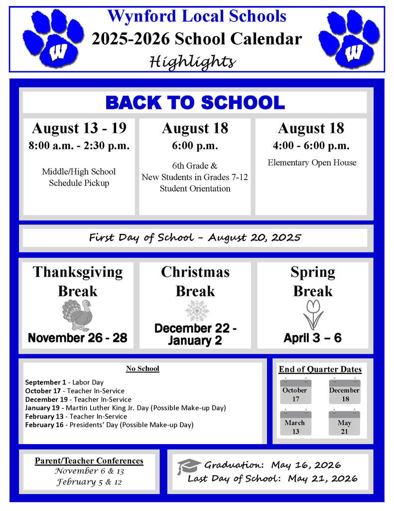 2025-2026 Calendar Highlights