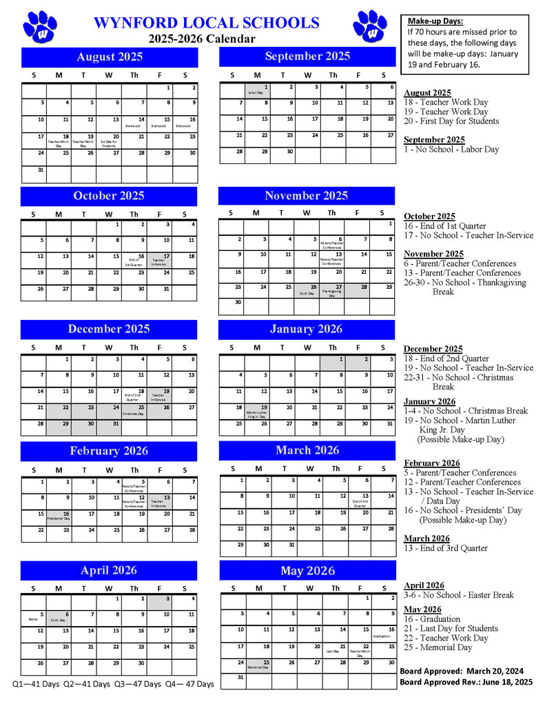2025-2026 District Calendar