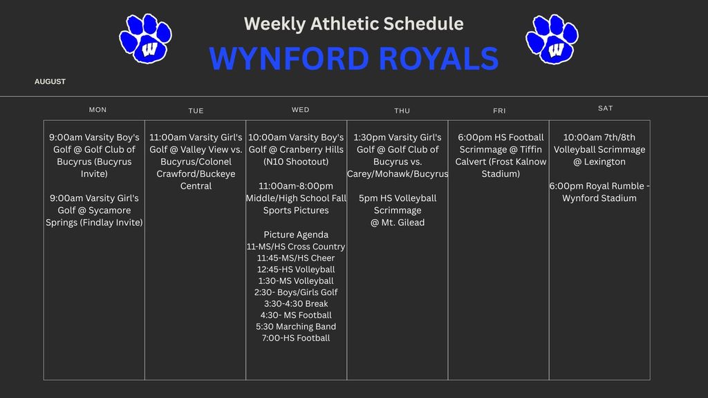 Weekly Athletic Schedule