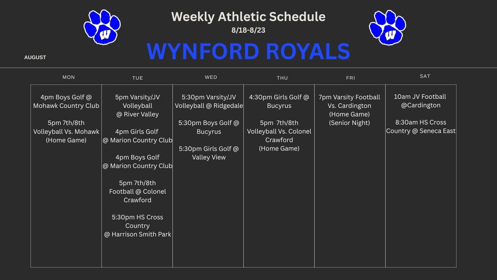 Weekly Athletic Schedule