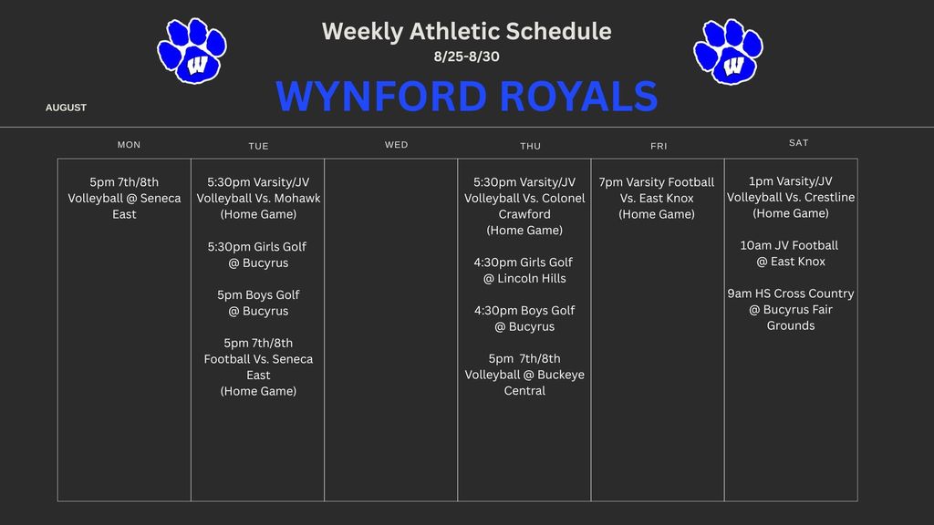 Weekly Athletic Schedule