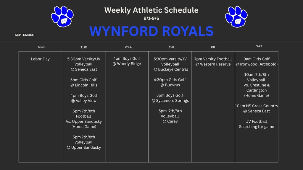 Weekly Athletic Schedule