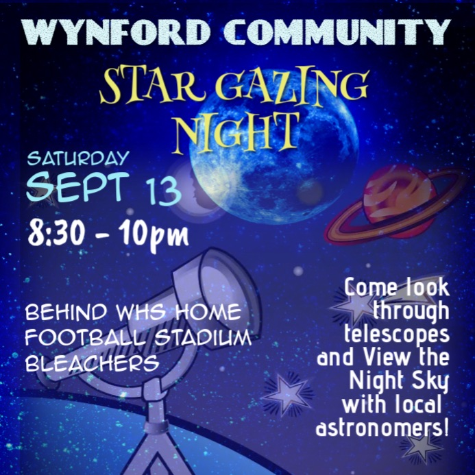 Don't forget star gazing at Wynford on Sat 9/13! If it's too cloudy, we'll do an indoor planetarium show with our 16 ft inflatable dome! If the skies clear (even patchy) we'll be outside though!