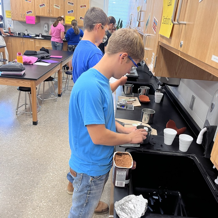 Students in Mrs. Rexroad's 9th grade physical science class practiced using various pieces of lab equipment to practice their dimensional analysis skills to convert between units to make their chocolate fudge!
