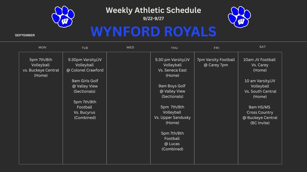 Weekly Athletic Schedule