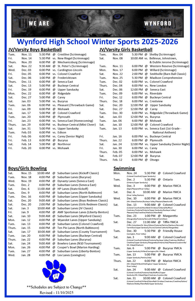 HS Sports Schedule