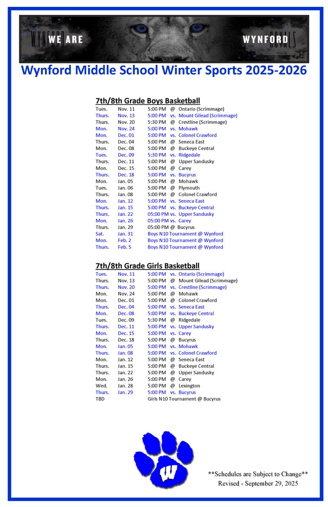 MS Sports Schedule