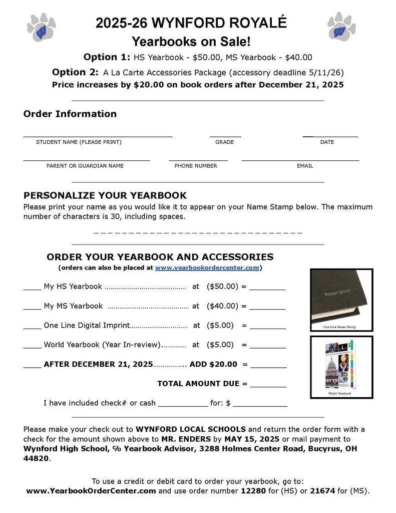 2025-2026 Yearbook Order Form (HS_MS)