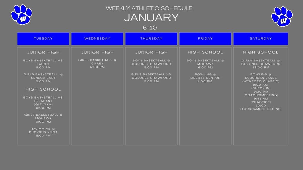 Weekly Athletic Schedule 