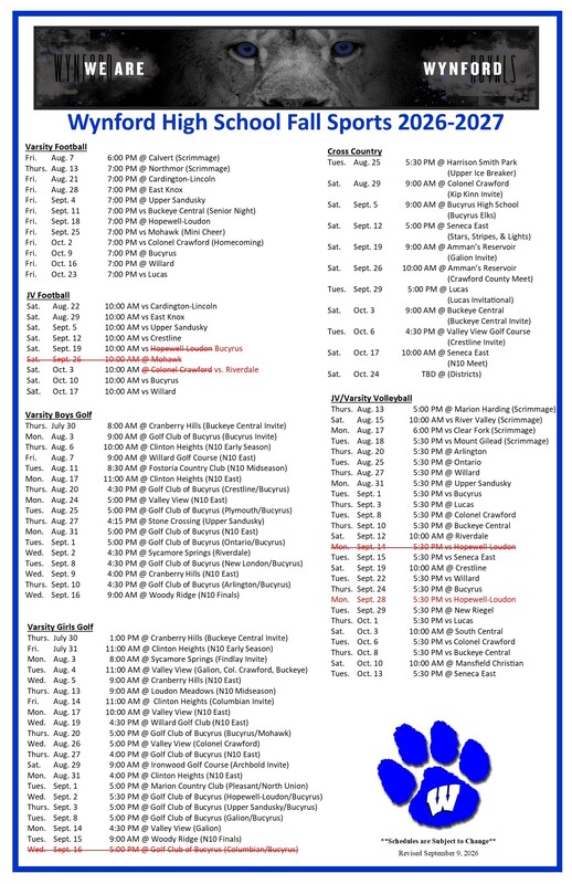 Fall Sports Schedule
