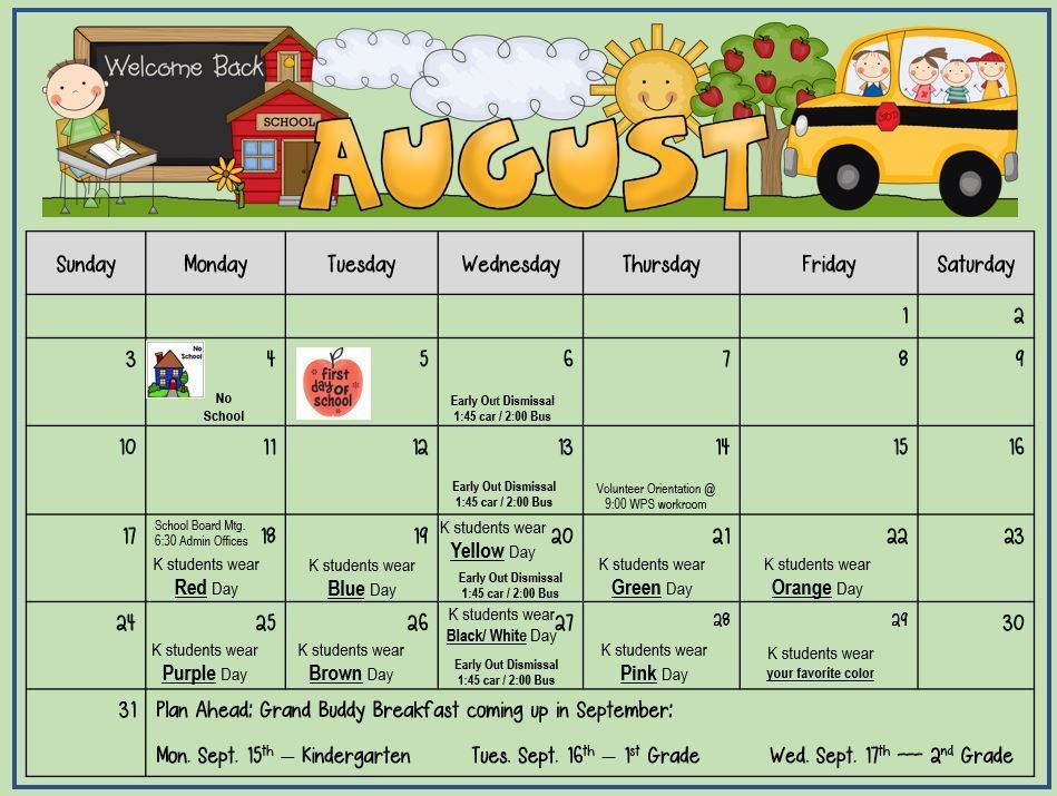 August Calendar 