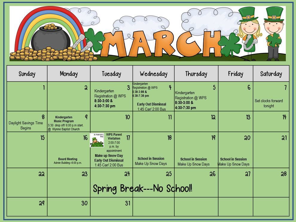 WPS March Calendar 
