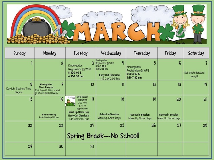 March calendars of events for primary school