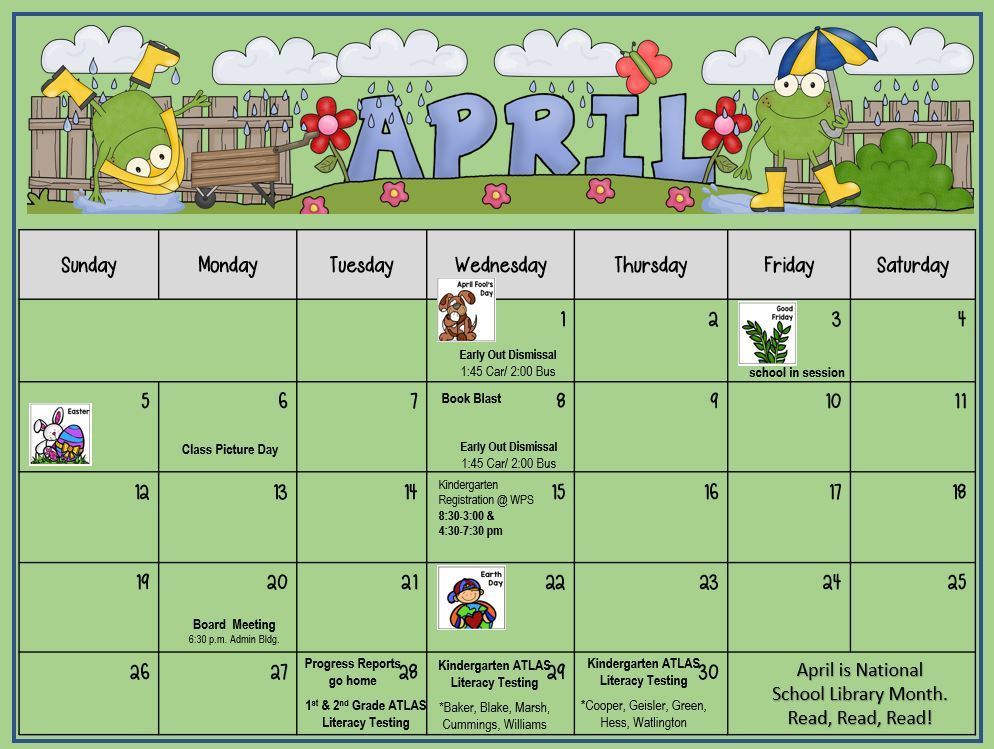 WPS April Calendar of events