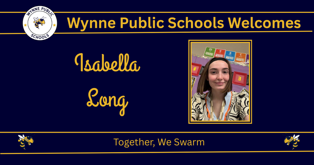 A blue backdrop displays "Wynn Public Schools Welcomes" at the top, followed by a picture of a smiling individual.