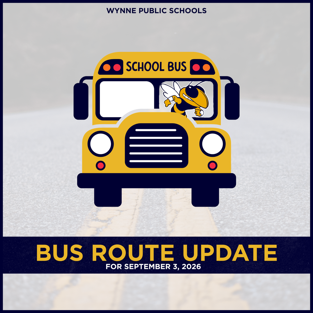 A yellow school bus with a bee logo is shown in a graphic. "Bus Route Update for September 3, 2026" is written on a black border.