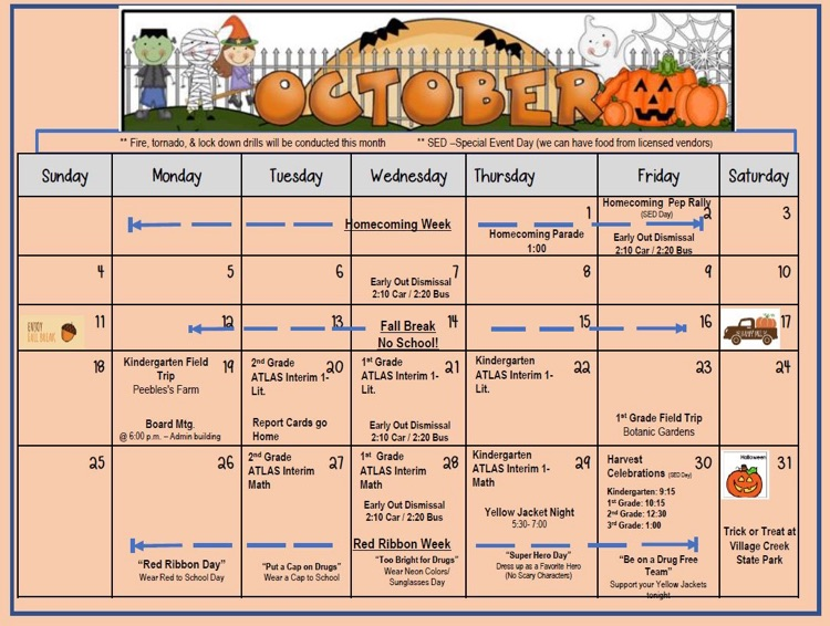 October Calendar with upcoming dates 