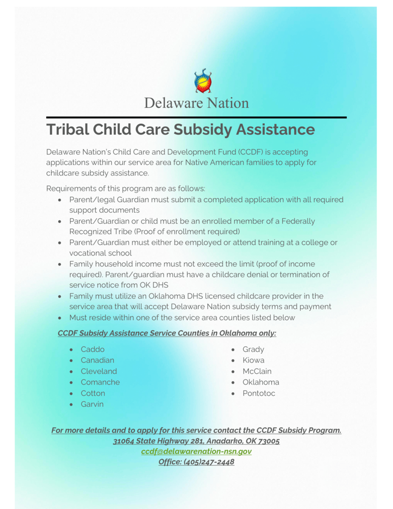 delaware nation tribal child care flyer