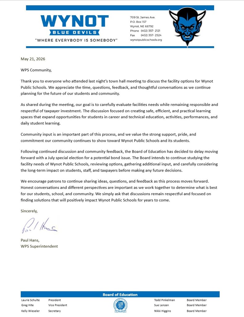 Letter to WPS Community 5-21-26