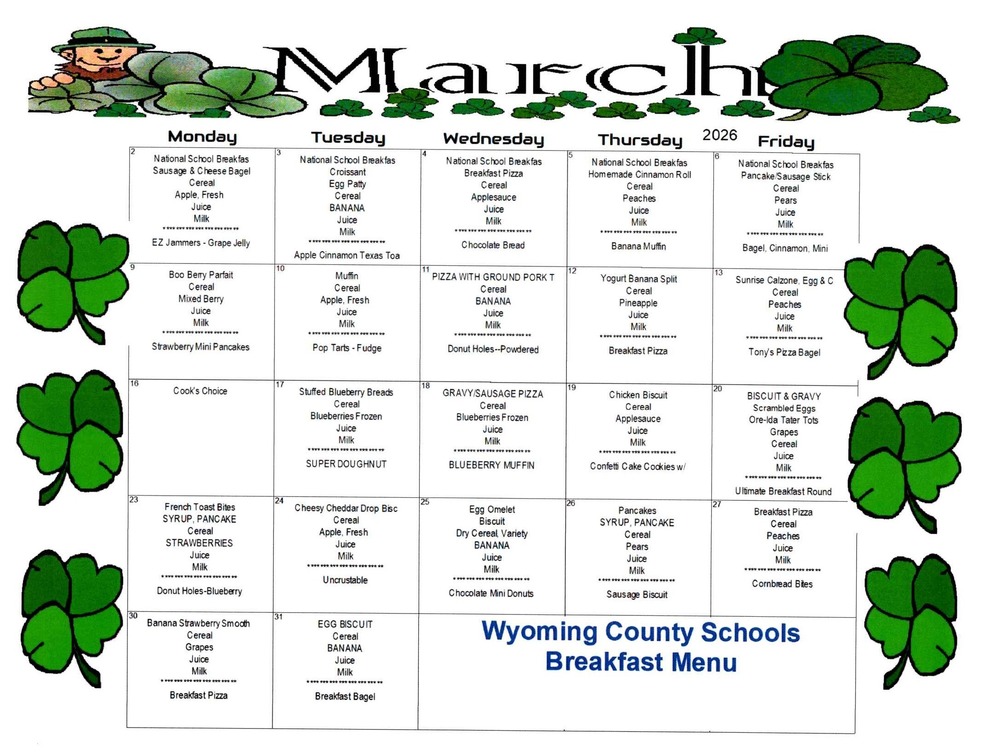 March Breakfast Menu
