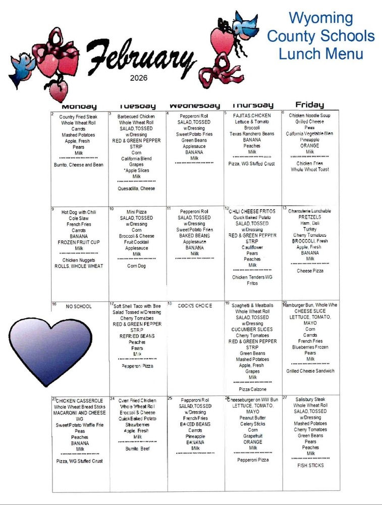 February 2026 Lunch Menu