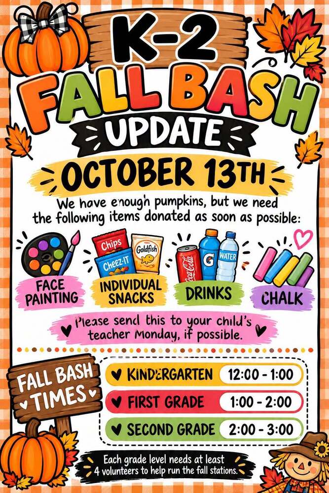 K-2 Fall Bash Update
