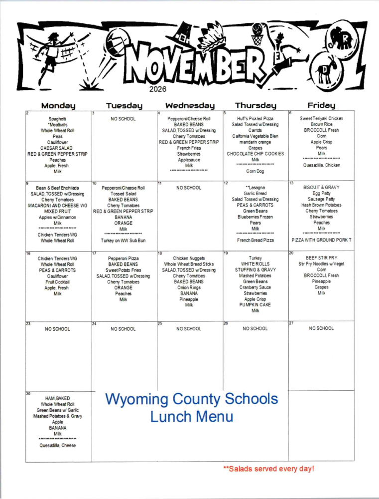 November Lunch Menu