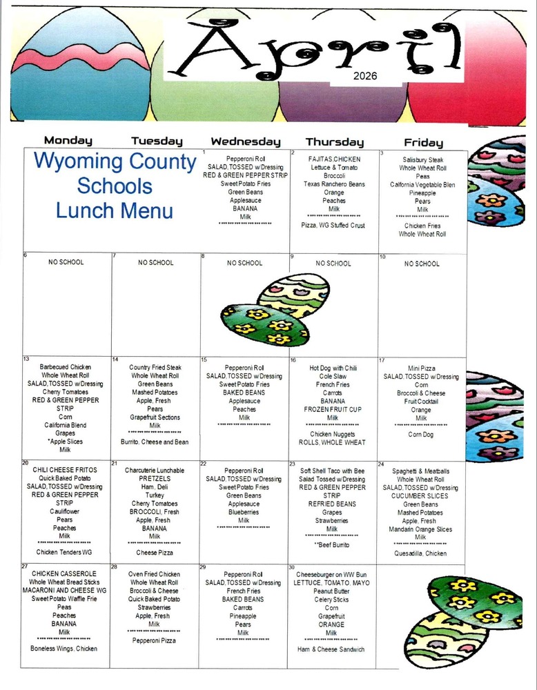 April Lunch Menu