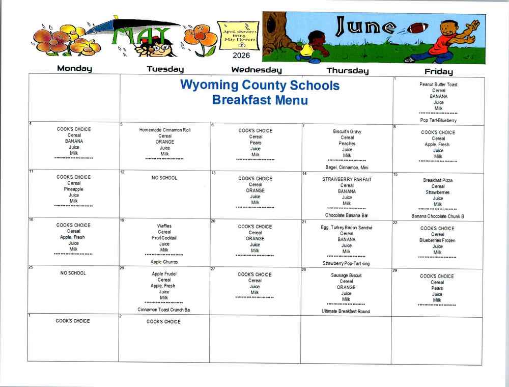 May & June Breakfast Menu