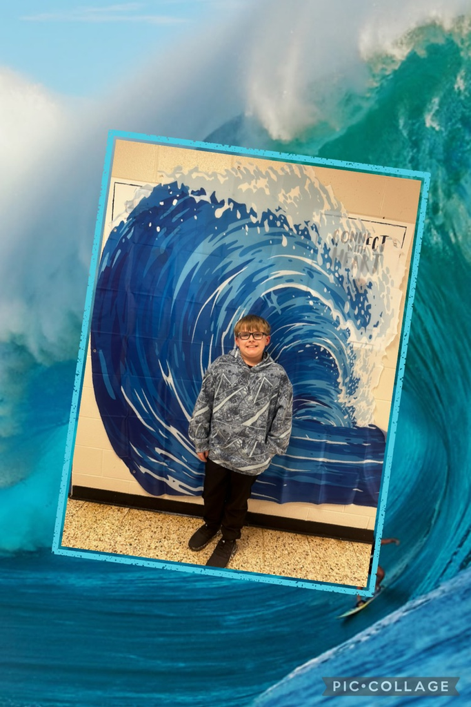 student winner with a wave background